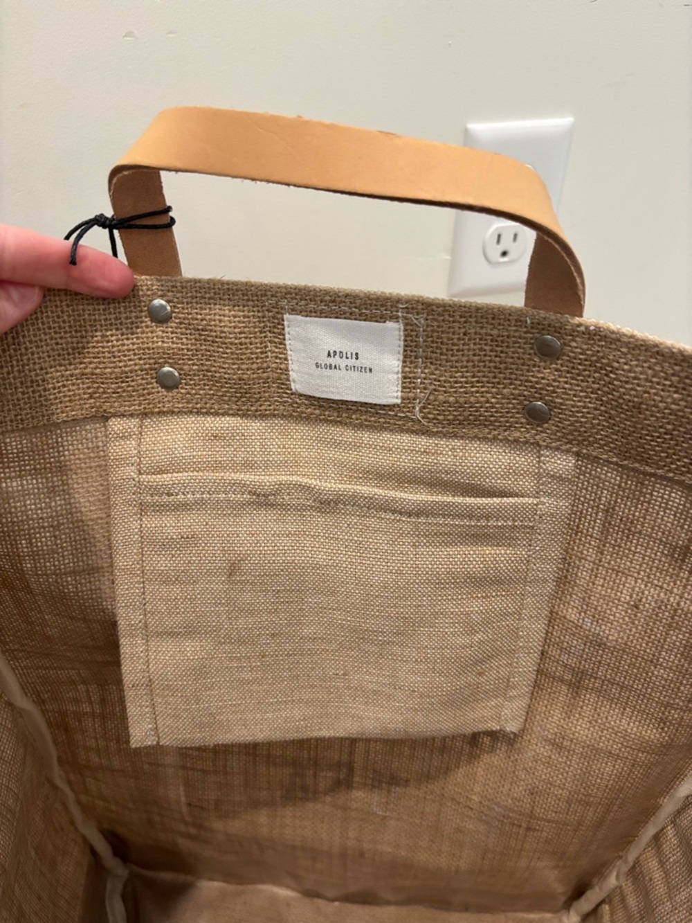 Apolis market bag Scottsdale Arizona USA Jute Tote Bag with Tan Leather Handles - Picture 4 of 8